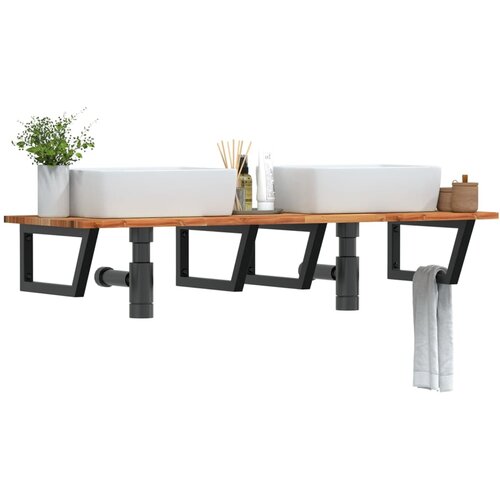  Zidna polica za umivaonik od čelika i masivnog bagremovog drva Smeđa 120 x 50 x 2 cm Slike