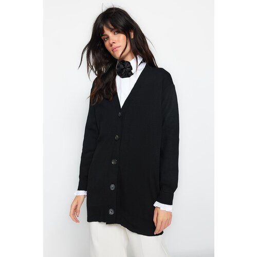 Trendyol Black Fabric on the sleeves Pleat Detail Knitwear Cardigan Slike