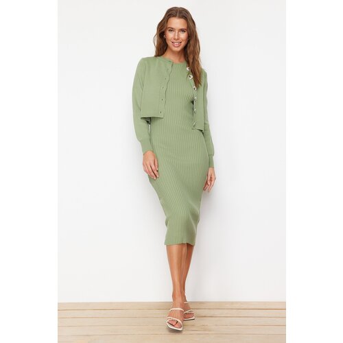 Trendyol Mint Midi Knitwear Basic Cardigan Dress Slike