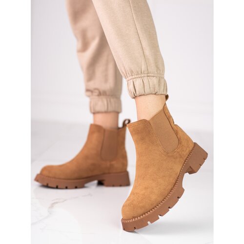 SHELOVET Women&amp;#039;s suede suede flat-heeled brown Slike