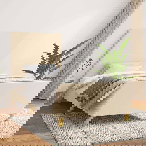  Posteljni okvir z vzglavjem krem 90x190 cm blago, (20794813) Slike