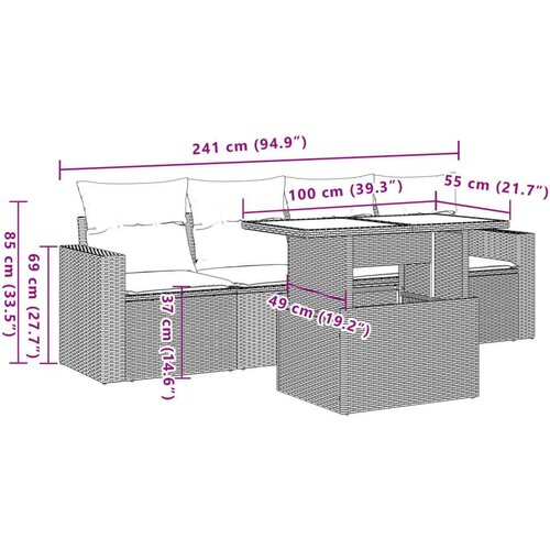 VidaXL 5-dijelni vrtni set sofa s jastucima bež od poliratana Slike