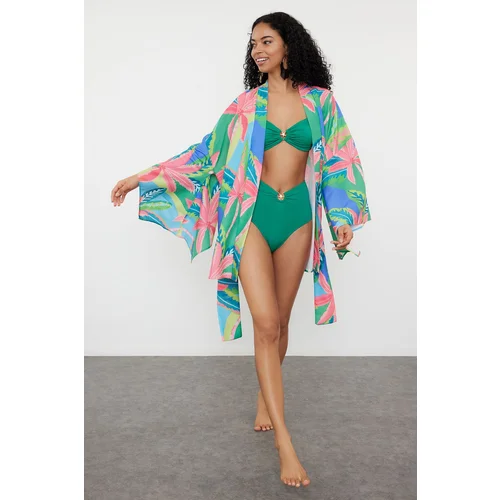 Trendyol Underwater Patterned Belted Mini Woven Kimono & Kaftan