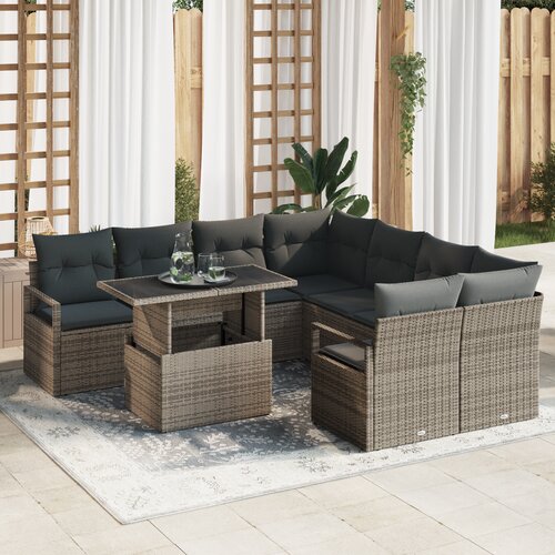 vidaXL 9-delni vrtni set sofa z blazinami siva poli ratan Cene