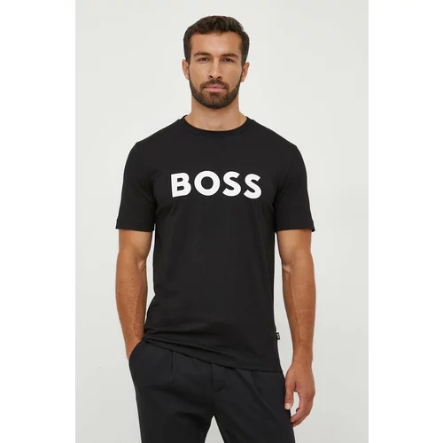 Boss Pamučna majica boja: crna, s tiskom