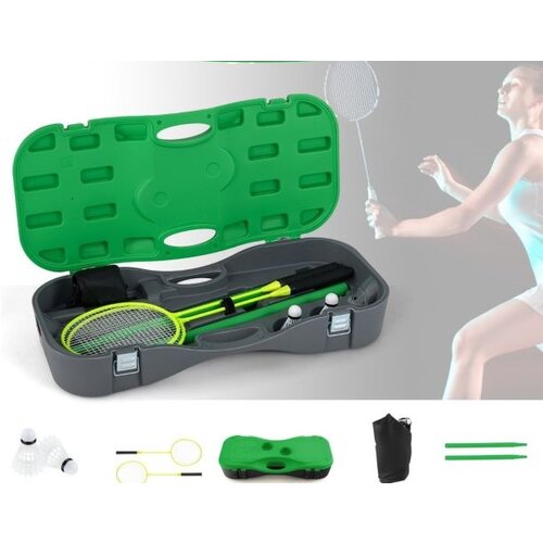  Stojalo za badminton mrežo, prenosna igra za badminton z loparji, komplet za badminton, zelene barve Slike