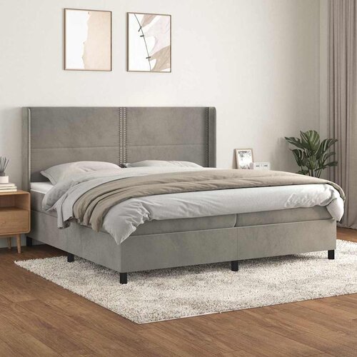  Krevet s oprugama i madracem svjetlosivi 200x200 cm bar&amp;scaron;unasti Slike