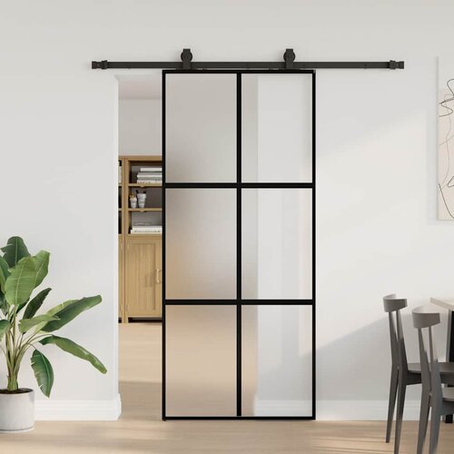  Klizna vrata s priborom crna 90 x 205 cm kaljeno staklo Cene
