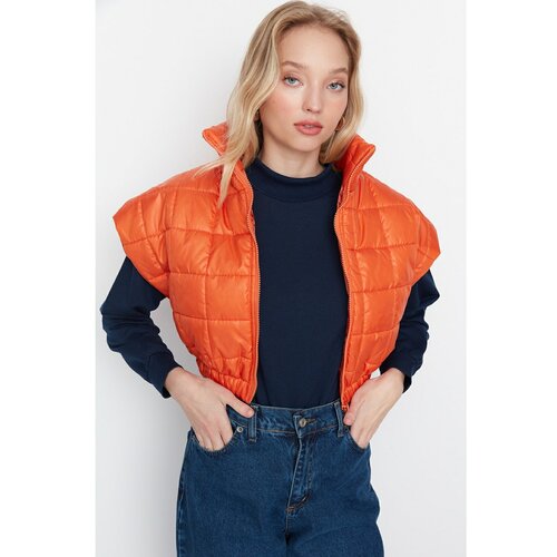 Trendyol Orange Oversize Crop Quilted Inflatable Vest Slike