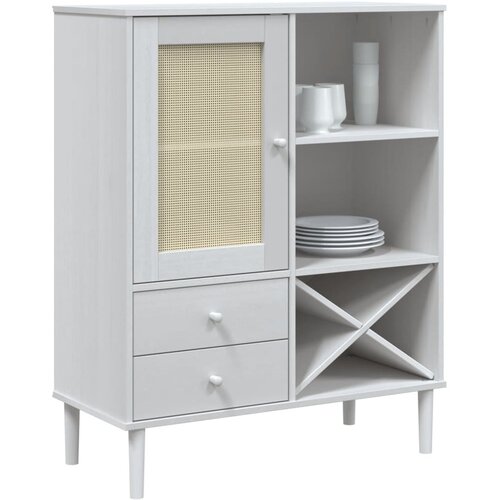  Visoka komoda SENJA bijela izgled ratana 90x40x112 cm borovina Slike