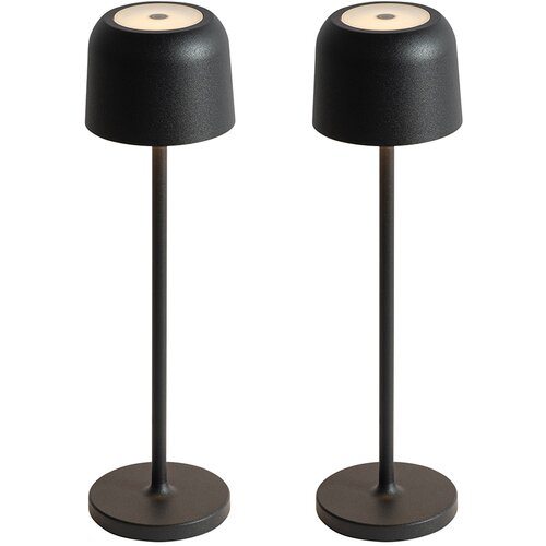 QAZQA Set van 2 tafellampen zwart oplaadbaar incl. laadstation - Raika Cene