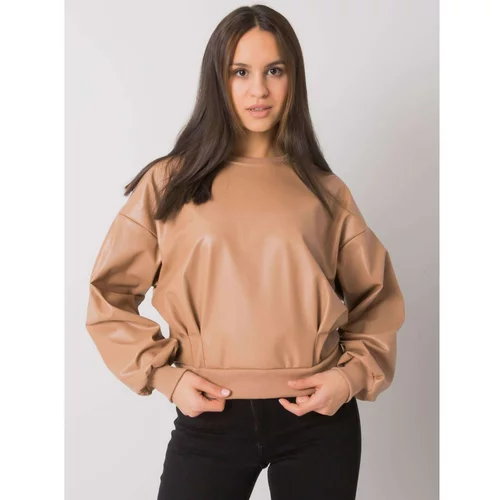 Fashion Hunters Camel sweatshirt with an Ancora RUE PARIS eco-leather insert