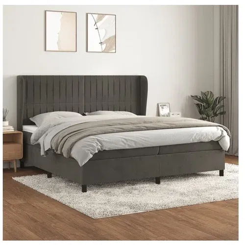  Box spring postelja z vzmetnico temno siva 200x200 cm žamet