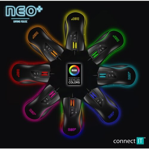 Connect IT CMO-3591-BK - LED RGB žični gejmerski mi&amp;scaron; 500-7200 DPI crna Slike