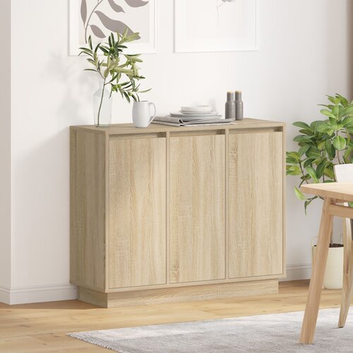vidaXL Stranska omarica z LED lučko Sonoma hrast 90x32x75 cm Inženirski les Cene