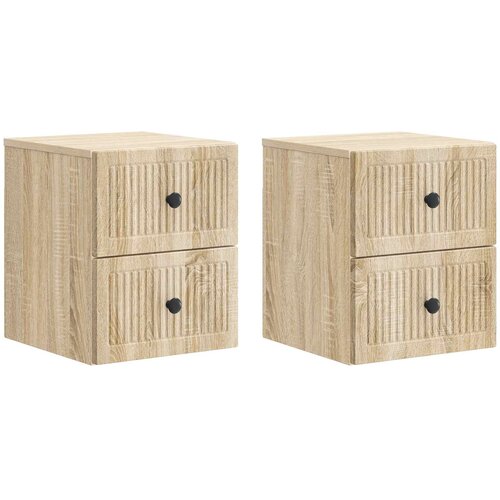  Noćni ormarić za montažu na zid s ladicama 2 pcs Hrast sonoma Slike