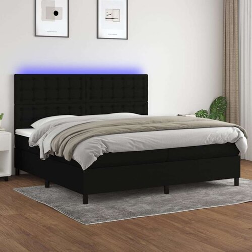  Krevet box spring s madracem LED crni 200x200 cm od tkanine Slike