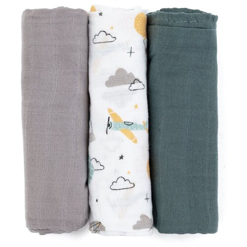 Petite&amp;amp;Mars Moussy platnene pelene Grey Planes 68 x 68 cm 3 kom Slike