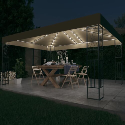  Sjenica s LED svjetlosnim trakama 3 x 4 m smeđe-siva od tkanine Cijene