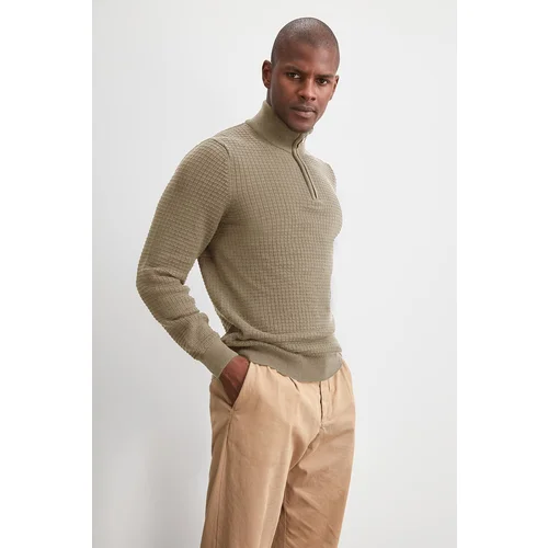 Trendyol Beige Slim Half Turtleneck Textured Knitwear Sweater