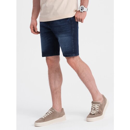 Ombre Men's denim short shorts with subtle washes - dark blue Cene
