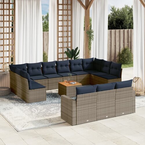 vidaXL 14-dijelni set vrtnih sofa od poliratana s jastucima sivi Cijene
