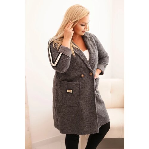 Kesi Włoski Plus Size women's coat made of faux shearling with pockets graphite Cene