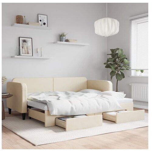 VidaXL Dnevni krevet na razvlačenje s ladicama krem 80x200 cm tkanina Slike