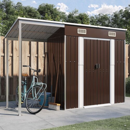 VidaXL Vrtna lopa z nadstre&amp;scaron;kom rjava 277x110,5x181 cm jeklo Slike