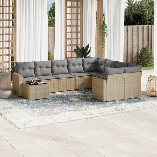 vidaXL 10-dijelni set vrtnih sofa s jastucima bež od poliratana Cijene