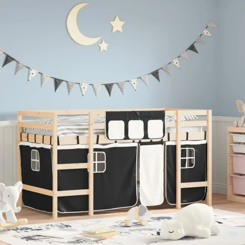  Dječji krevet na kat i zavjese crno-bijeli 80 x 200 cm borovina