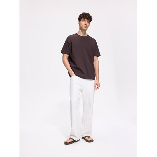 Reserved Boxy pamučna majica kratkih rukava - tamnosmeđe Cene