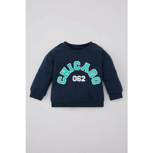 Defacto Baby Boy Crew Neck Slogan Printed Soft Lined Sweatshirt Slike