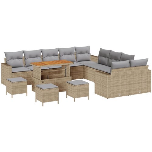vidaXL 14-dijelni vrtni set sofa s jastučićima bež poli ratan akacija, 4-dijelni vrtni set za blagovanje s jastučićima bež poli ratan akacija Cijene