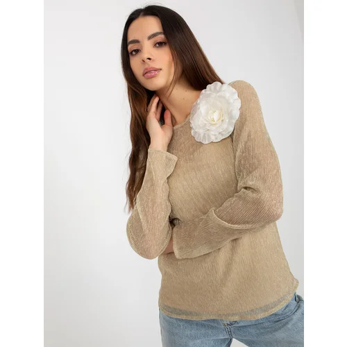 Fashion Hunters Gold-beige shiny evening blouse with top