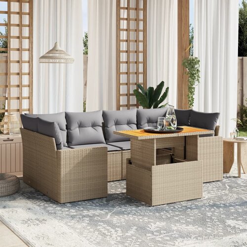 vidaXL 7-dijelni set vrtnih sofa od poliratana s jastucima bež Cijene