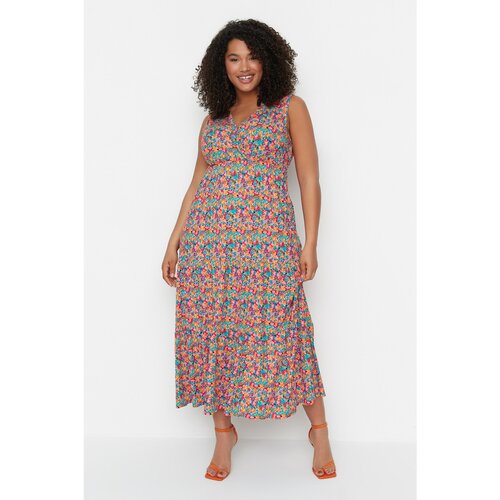 Trendyol Curve Multicolor Floral Pattern Knitted Dress Slike