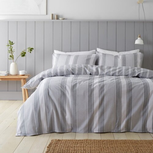 Bianca Siva enojna flanelna posteljnina 135x200 cm Ticking Stripe – Cene