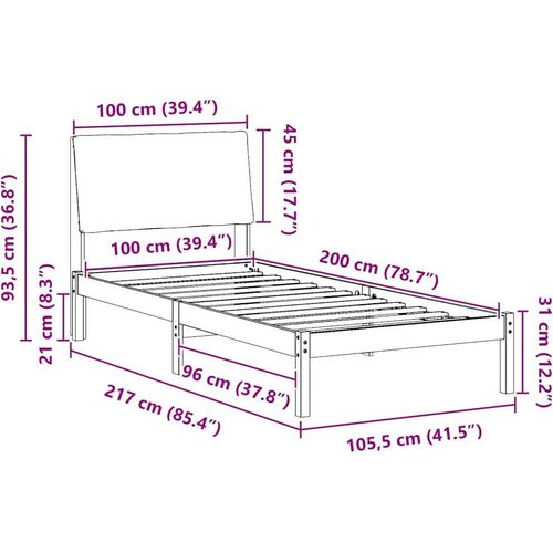  Okvir kreveta s uzglavljem Bijela i svijetlosiva 100 x 200 cm Slike