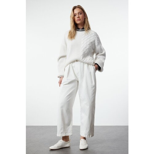 Trendyol White Elastic Waist High Waist Barrel Trousers Slike