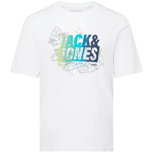 Jack & Jones Majica 'MAP SUMMER' morsko plava / akvamarin / svijetlozelena / bijela