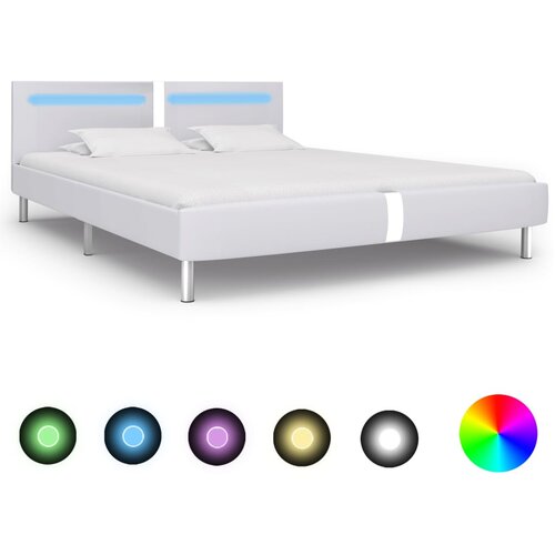 VidaXL Posteljni okvir LED belo umetno usnje 180x200 cm Slike
