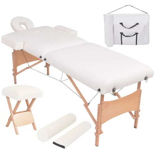 vidaXL 2-conska zložljiva masažna miza in stolček debelina 10 cm bela