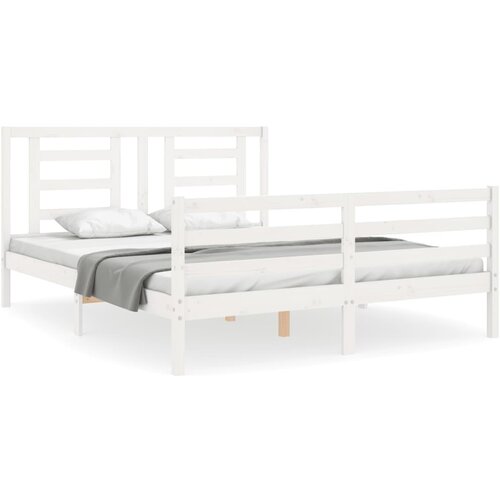 VidaXL Posteljni okvir z vzglavjem bel 160x200 cm trden les, (20737770) Slike