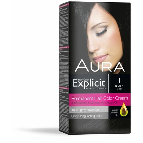 Aura set za trajno bojenje kose explicit 1 black / crna Slike