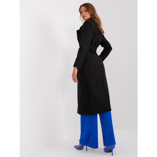 Fashion Hunters Black coat with tied belt OCH BELLA Slike