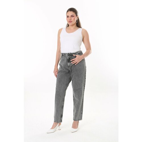 Şans Women's Large Size Gray High Waist 5 Pocket Jeans Trousers Slike