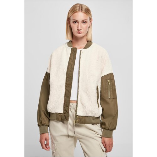 UC Ladies Ladies Oversized Sherpa Mixed Bomber Jacket whitesand/darkolive Slike