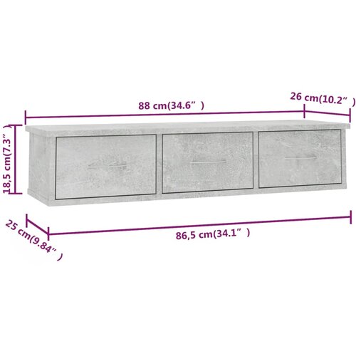  Zidna polica s ladicama 88x26x18,5 cm konstruirano drvo Slike