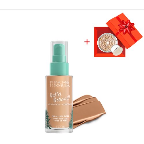 Physicians Formula butter belive it tečni puder sa korektorom, medium, 30ml + mineral glow pearls bronzer, translucent Cene